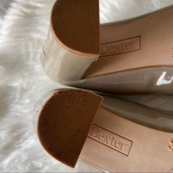 Dexter Classic Patent Taupe Pumps Chunky Block‎ Heels Accent Buckle Dress shoes - Picture 9 of 11